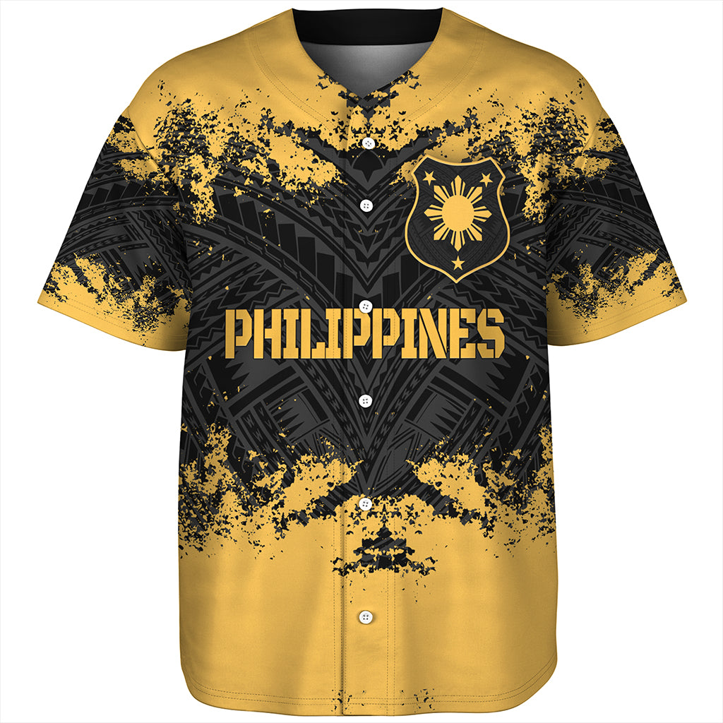 Philippines Filipinos Baseball Shirt Custom Grunge Texture Tribal Pattern