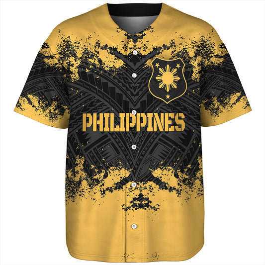 Philippines Filipinos Baseball Shirt Custom Grunge Texture Tribal Pattern