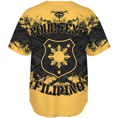 Philippines Filipinos Baseball Shirt Custom Grunge Texture Tribal Pattern