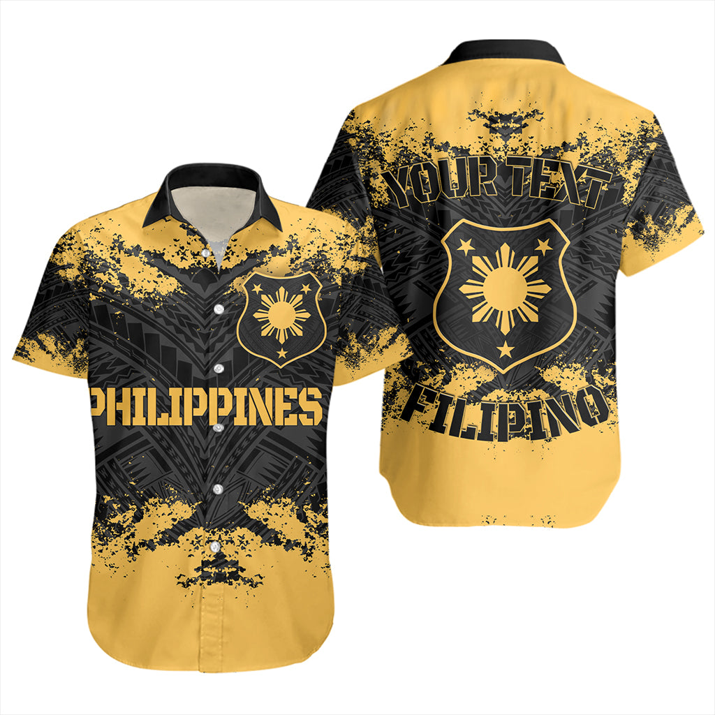 Philippines Filipinos Short Sleeve Shirt Custom Grunge Texture Tribal Pattern