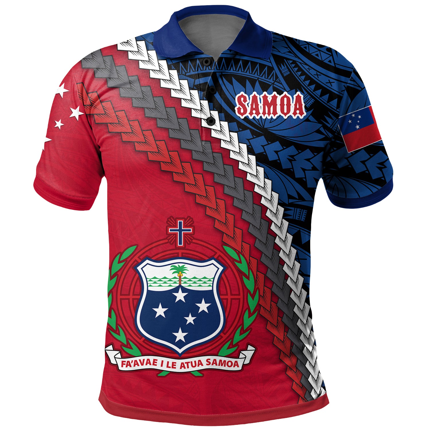 Samoa Polo Shirt - Samoa Coat Of Arms With Polynesian Tribal Flag Style
