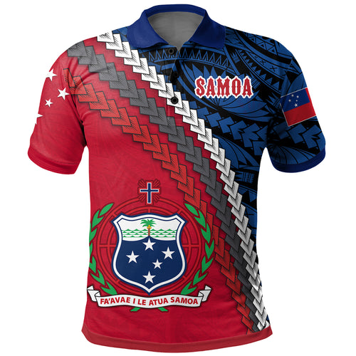 Samoa Polo Shirt - Samoa Coat Of Arms With Polynesian Tribal Flag Style