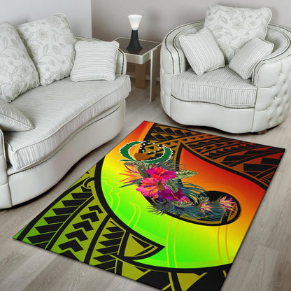 Pohnpei Area Rug - Polynesian Hook And Hibiscus (Reggae)