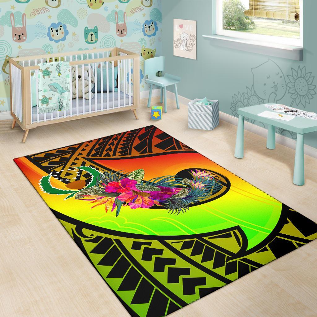 Pohnpei Area Rug - Polynesian Hook And Hibiscus (Reggae)