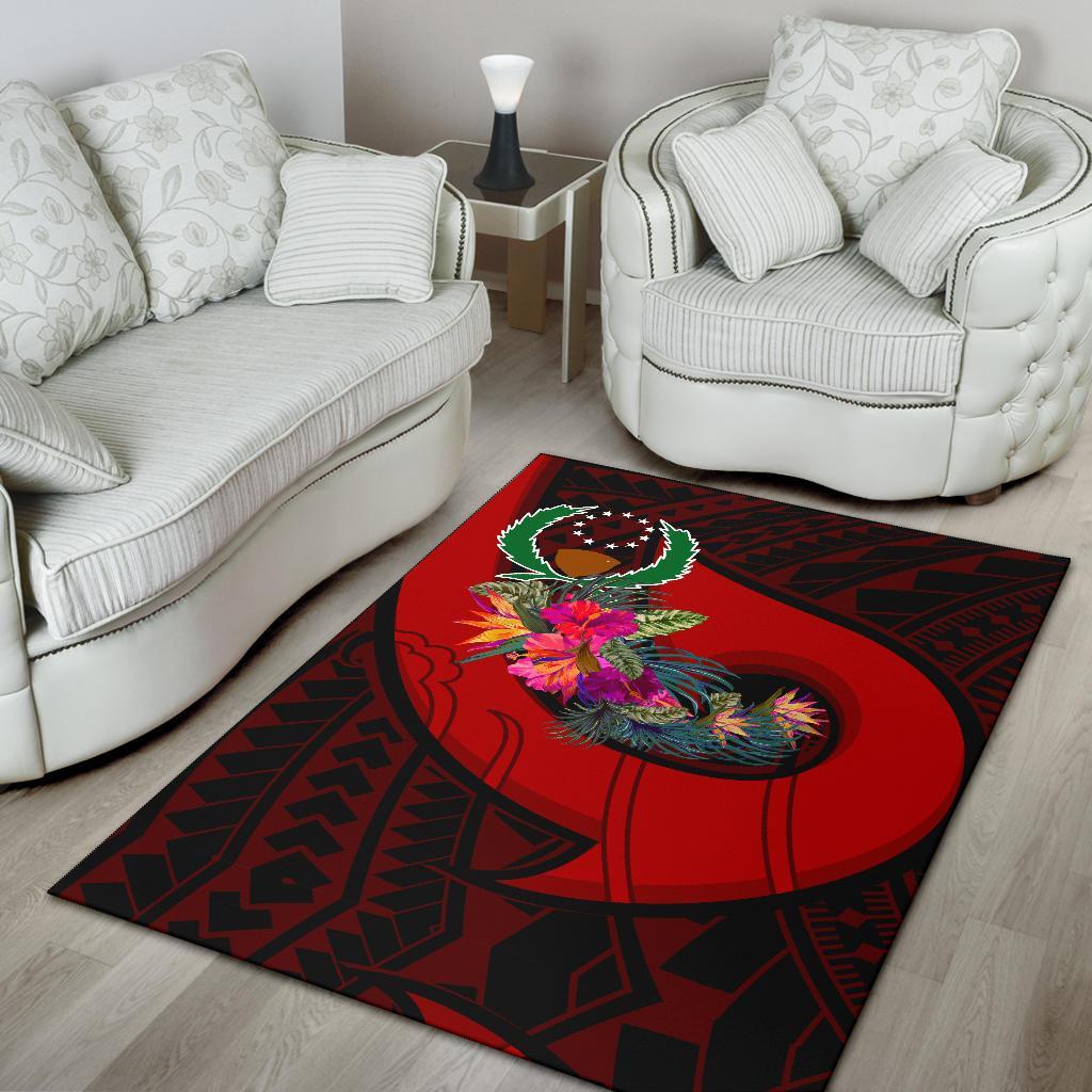 Pohnpei Area Rug - Polynesian Hook And Hibiscus (Red)