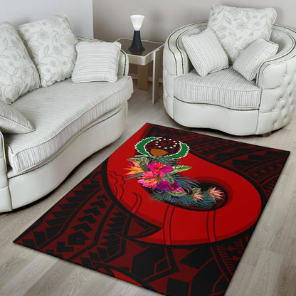 Pohnpei Area Rug - Polynesian Hook And Hibiscus (Red)