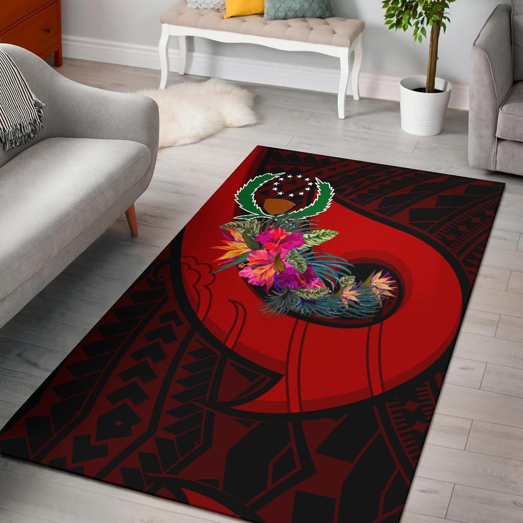 Pohnpei Area Rug - Polynesian Hook And Hibiscus (Red)