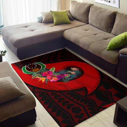 Pohnpei Area Rug - Polynesian Hook And Hibiscus (Red)