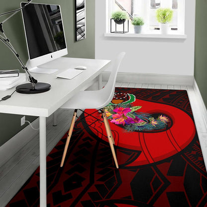 Pohnpei Area Rug - Polynesian Hook And Hibiscus (Red)
