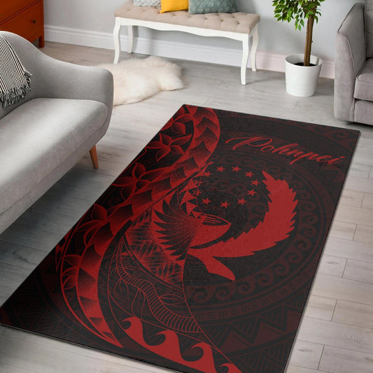 Pohnpei Area Rug - Polynesian Pattern Style Red Color