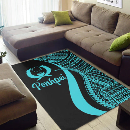 Pohnpei Area Rug - Turquoise Polynesian Tentacle Tribal Pattern