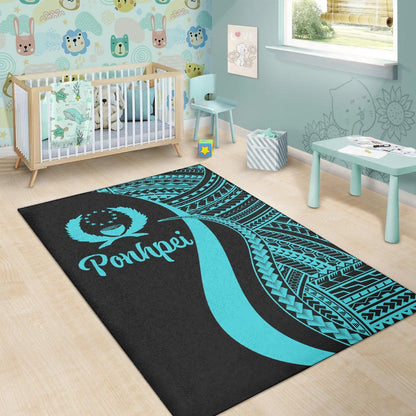 Pohnpei Area Rug - Turquoise Polynesian Tentacle Tribal Pattern