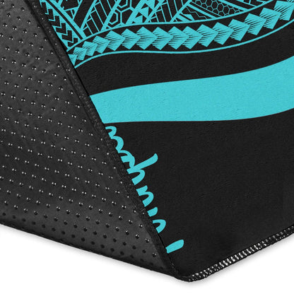 Pohnpei Area Rug - Turquoise Polynesian Tentacle Tribal Pattern