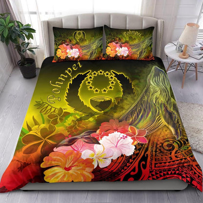 Pohnpei Bedding Set - Humpback Whale With Tropical Flowers (Yellow)