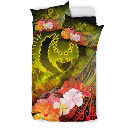 Pohnpei Bedding Set - Humpback Whale With Tropical Flowers (Yellow)