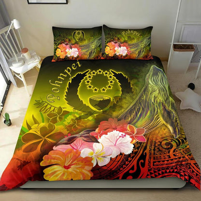 Pohnpei Bedding Set - Humpback Whale With Tropical Flowers (Yellow)