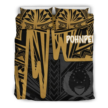 Pohnpei Bedding Set - Pohnpei Seal In Heartbeat Patterns Style (Gold)
