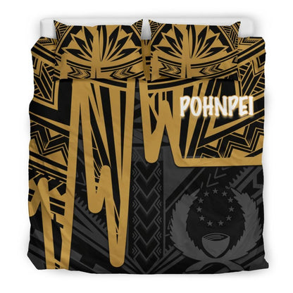 Pohnpei Bedding Set - Pohnpei Seal In Heartbeat Patterns Style (Gold)