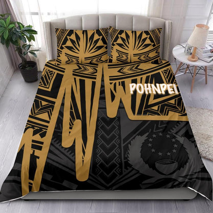 Pohnpei Bedding Set - Pohnpei Seal In Heartbeat Patterns Style (Gold)