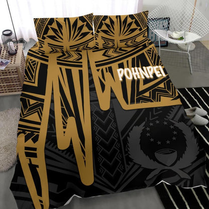 Pohnpei Bedding Set - Pohnpei Seal In Heartbeat Patterns Style (Gold)