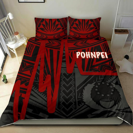 Pohnpei Bedding Set - Pohnpei Seal In Heartbeat Patterns Style (Red)