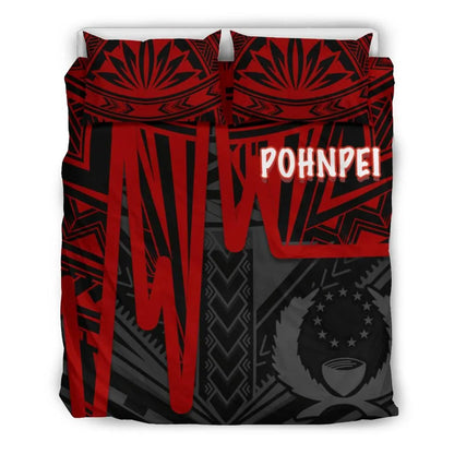 Pohnpei Bedding Set - Pohnpei Seal In Heartbeat Patterns Style (Red)