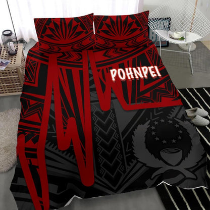 Pohnpei Bedding Set - Pohnpei Seal In Heartbeat Patterns Style (Red)