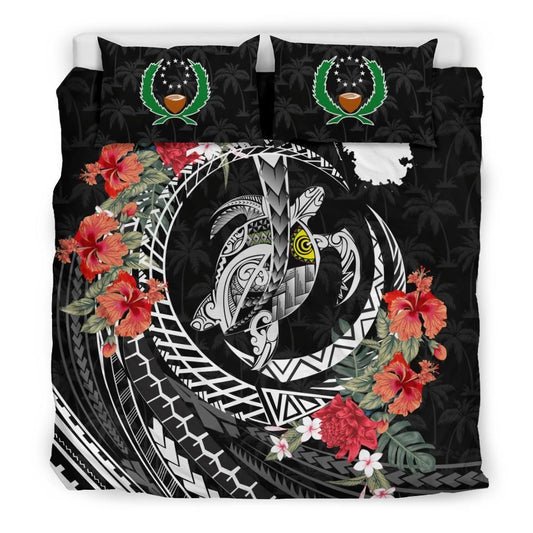 Polynesian Duvet Cover Set - Pohnpei Bedding Set Polynesia Map Turtle Hibiscus