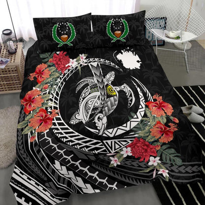 Polynesian Duvet Cover Set - Pohnpei Bedding Set Polynesia Map Turtle Hibiscus