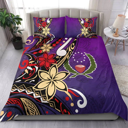 Pohnpei Bedding Set - Tribal Flower With Special Turtles Purple Color