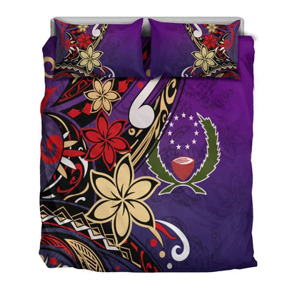 Pohnpei Bedding Set - Tribal Flower With Special Turtles Purple Color