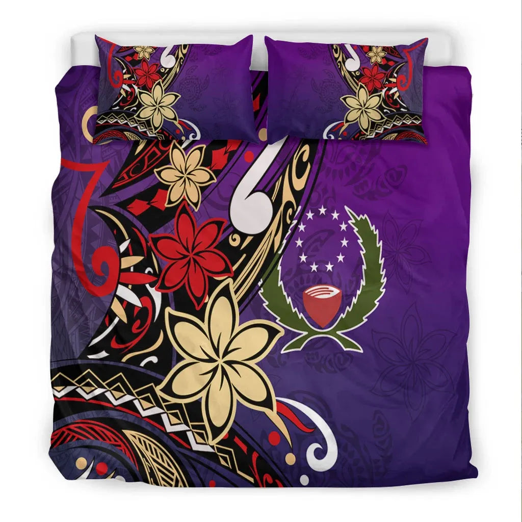 Pohnpei Bedding Set - Tribal Flower With Special Turtles Purple Color