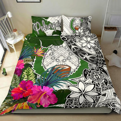 Pohnpei Bedding Set White - Turtle Plumeria Banana Leaf