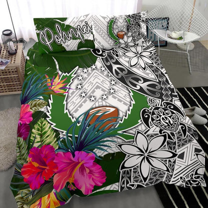 Pohnpei Bedding Set White - Turtle Plumeria Banana Leaf