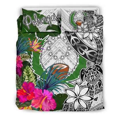 Pohnpei Bedding Set White - Turtle Plumeria Banana Leaf