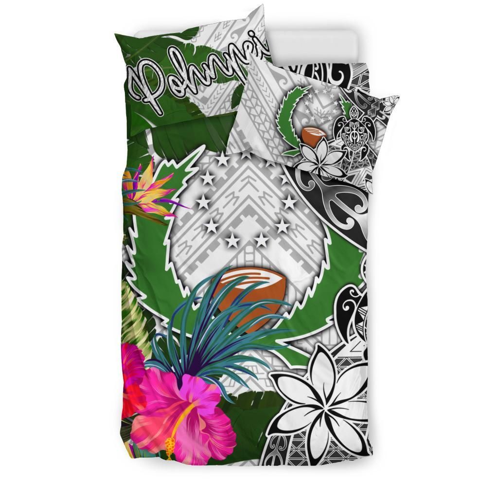 Pohnpei Bedding Set White - Turtle Plumeria Banana Leaf