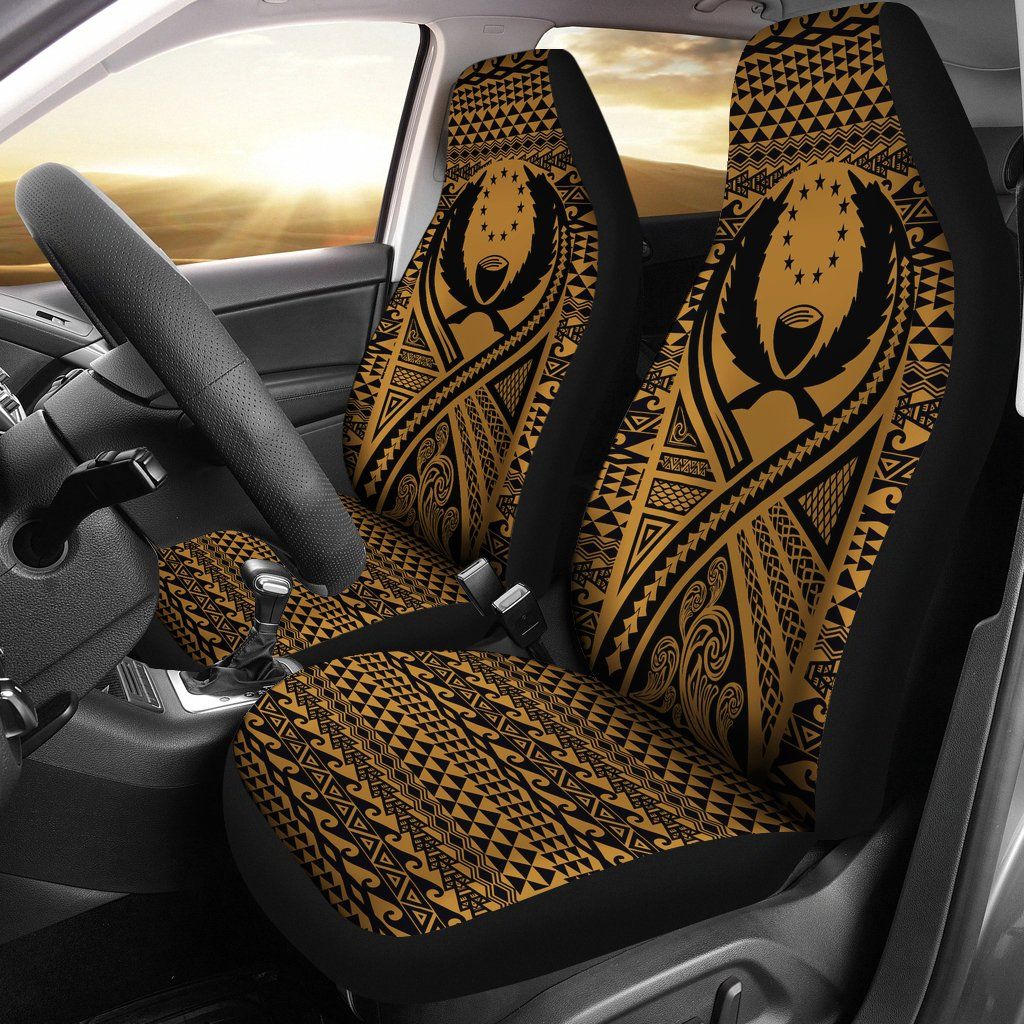 Pohnpei Car Seat Cover - Pohnpei Flag Polynesian Tattoo Gold