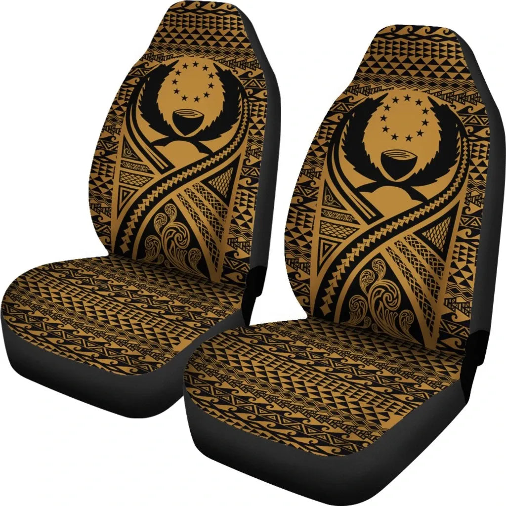 Pohnpei Car Seat Cover - Pohnpei Flag Polynesian Tattoo Gold