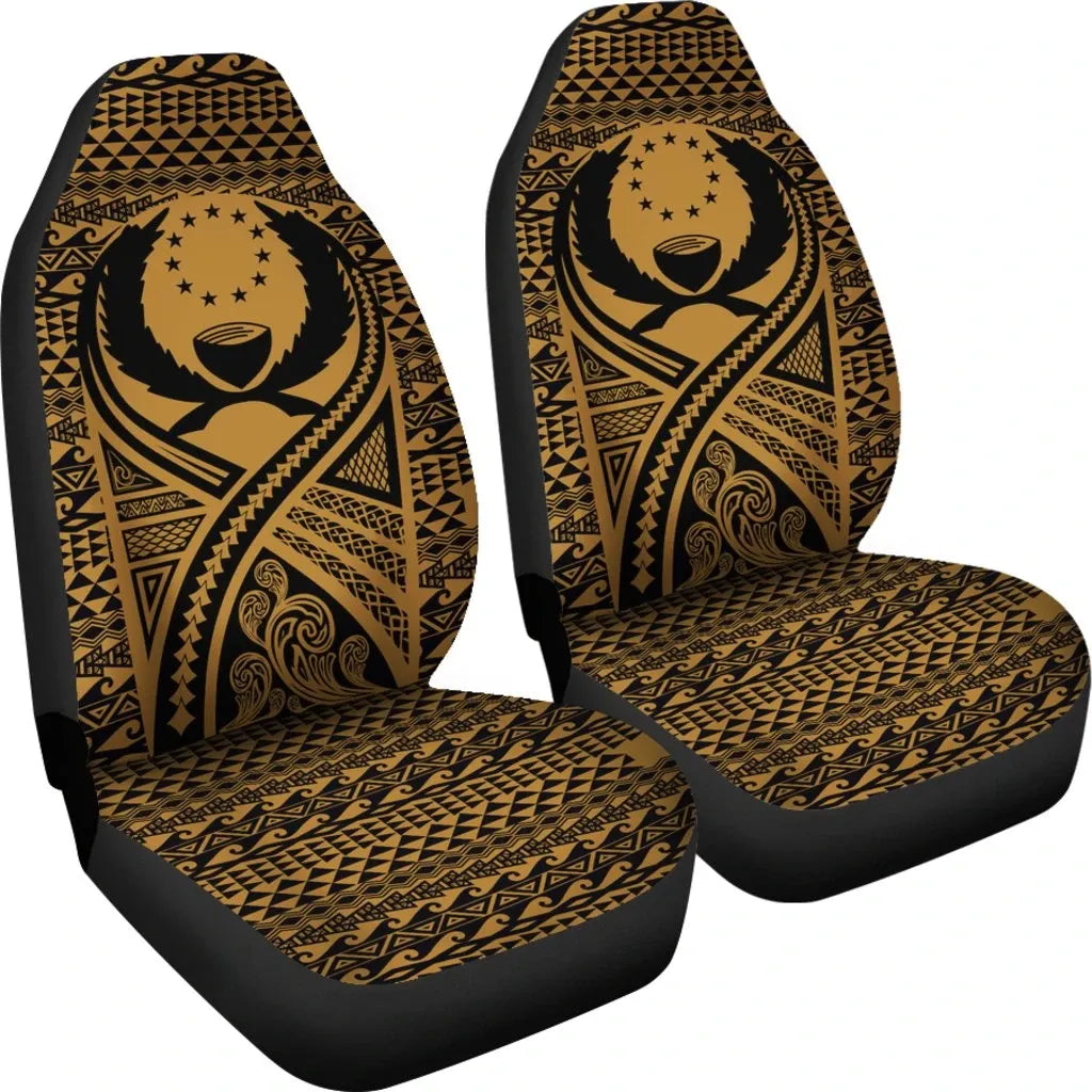 Pohnpei Car Seat Cover - Pohnpei Flag Polynesian Tattoo Gold