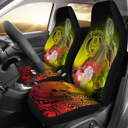 Pohnpei Car Seat Covers - Humpback Whale with Tropical Flowers (Yellow)