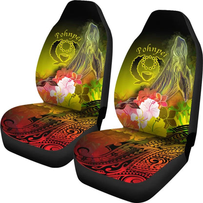 Pohnpei Car Seat Covers - Humpback Whale with Tropical Flowers (Yellow)