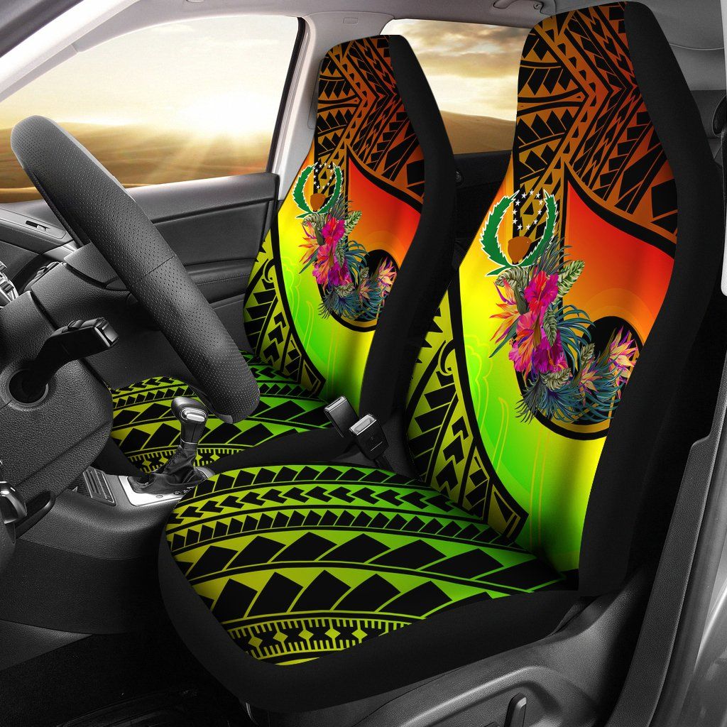 Pohnpei Car Seat Covers - Polynesian Hook And Hibiscus (Reggae)