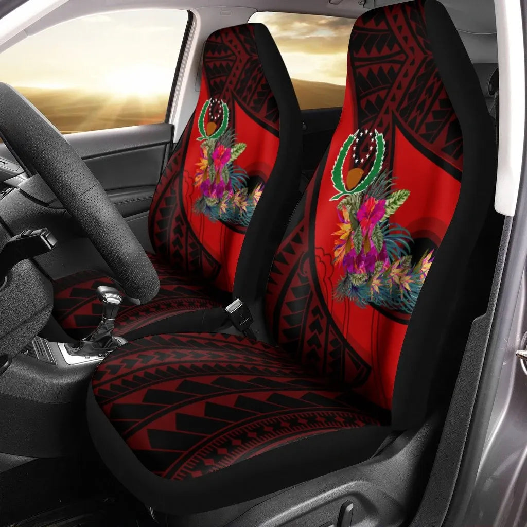 Pohnpei Car Seat Covers - Polynesian Hook And Hibiscus (Red)