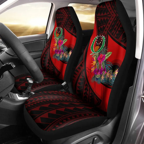 Pohnpei Car Seat Covers - Polynesian Hook And Hibiscus (Red)