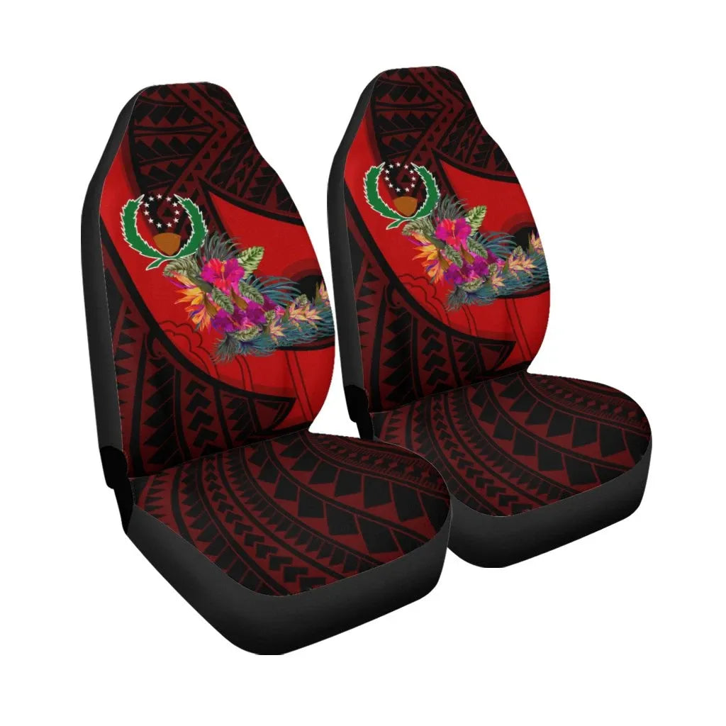 Pohnpei Car Seat Covers - Polynesian Hook And Hibiscus (Red)