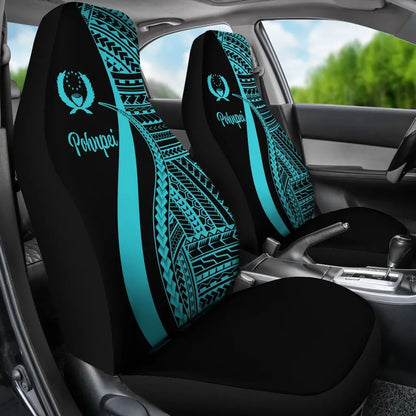Pohnpei Car Seat Covers - Turquoise Polynesian Tentacle Tribal Pattern
