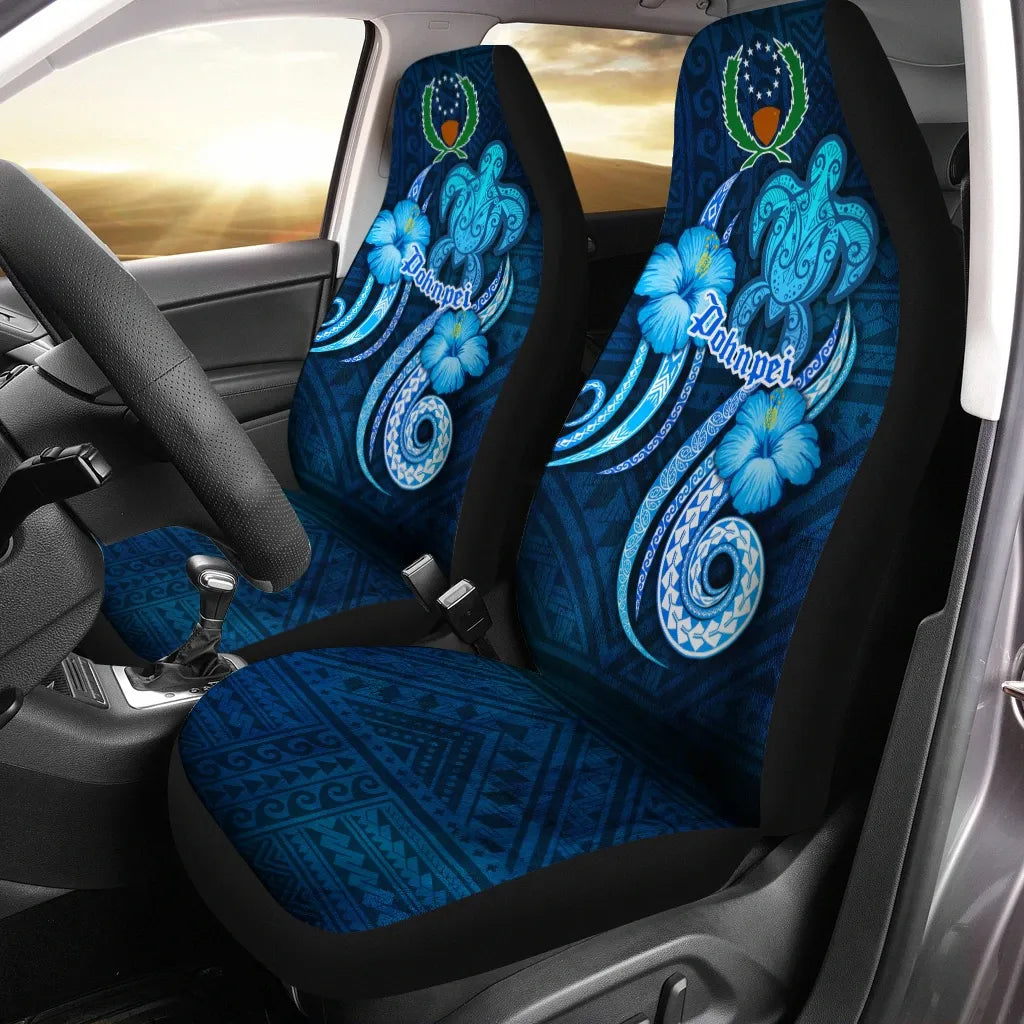 Pohnpei Car Seat Covers - Turtle and Tribal Tattoo Of Polynesian