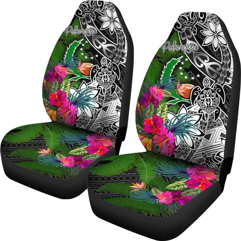 Pohnpei Car Seat Covers - Turtle Plumeria Banana Leaf
