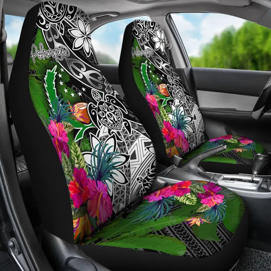 Pohnpei Car Seat Covers - Turtle Plumeria Banana Leaf