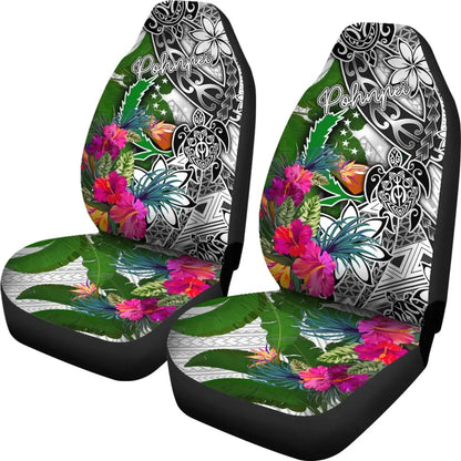 Pohnpei Car Seat Covers White - Turtle Plumeria Banana Leaf